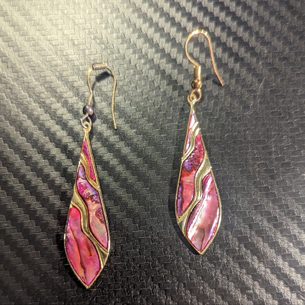 Elegant Pink and Gold Duri Dangle Earrings